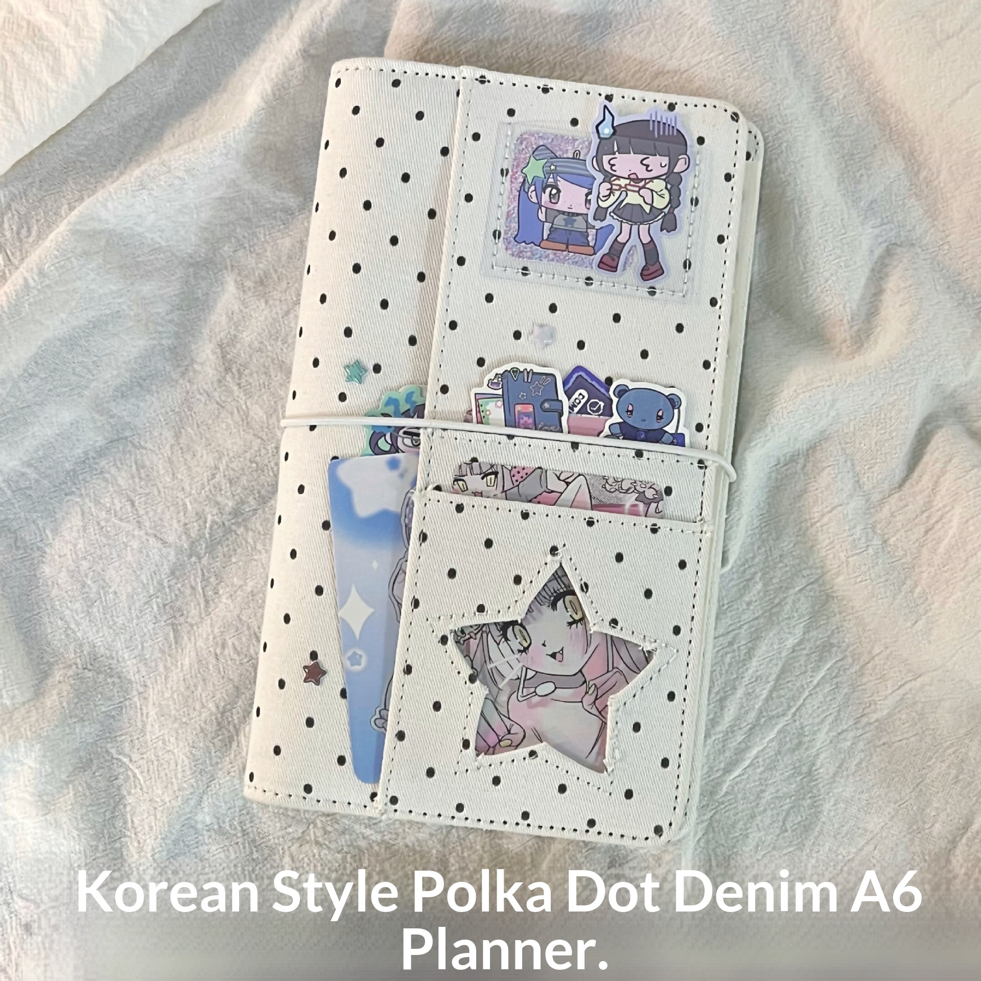 Simple Korean-style Polka-dot Fabric A6 Loose-leaf Notebook