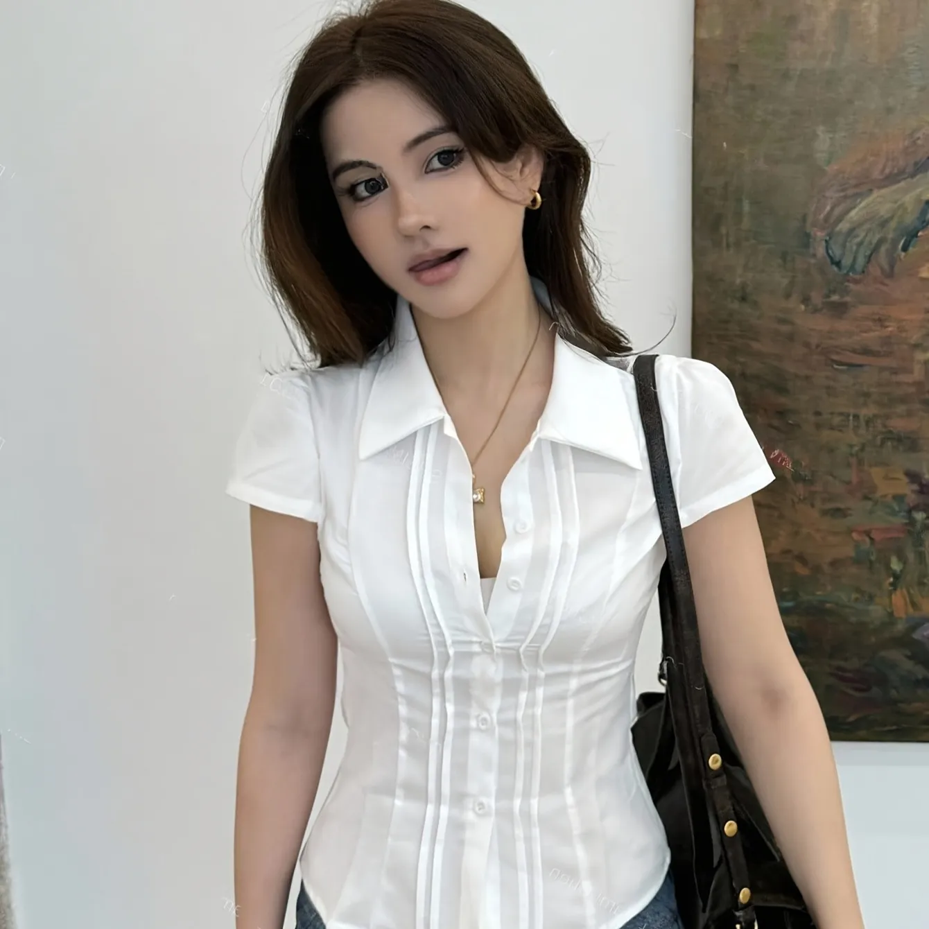 Short-sleeve Slim-fit Lapel Shirt Fashionable And Versatile