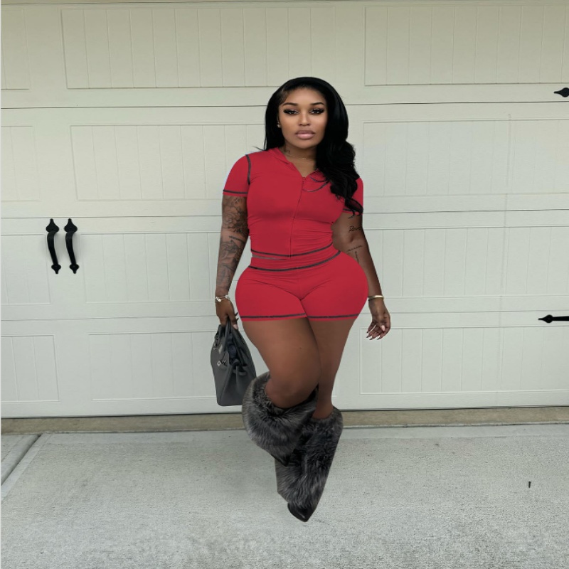 High-elasticity Sporty Casual Short-sleeve And Shorts Two-piece Set