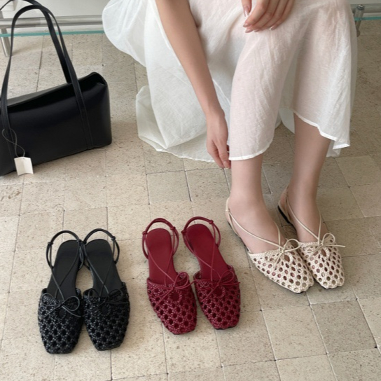 Women's Solid Color Flat-weave Half-wrap Sandals