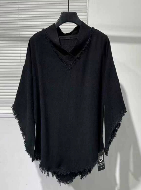 Irregular Hemp Material Dark Batwing Top