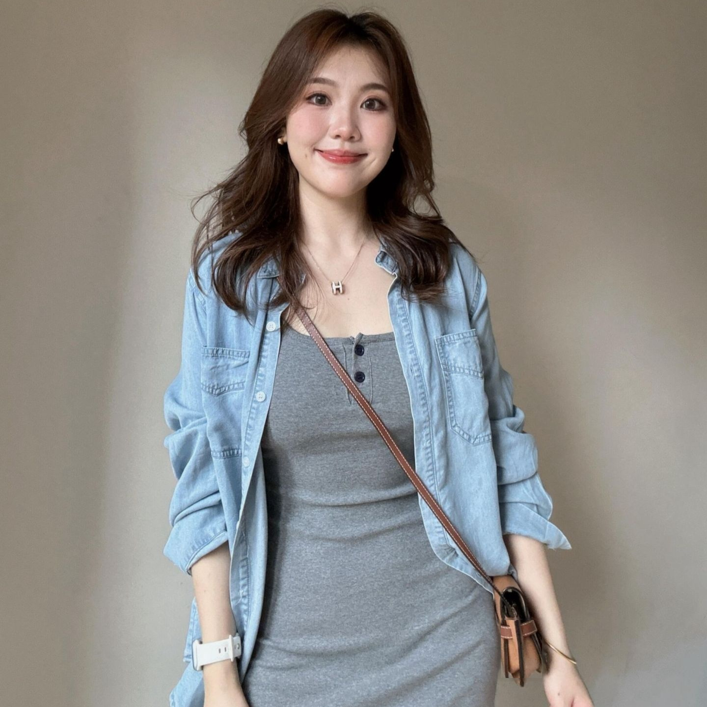 Korean-style Sophisticated Gray Strap Dress