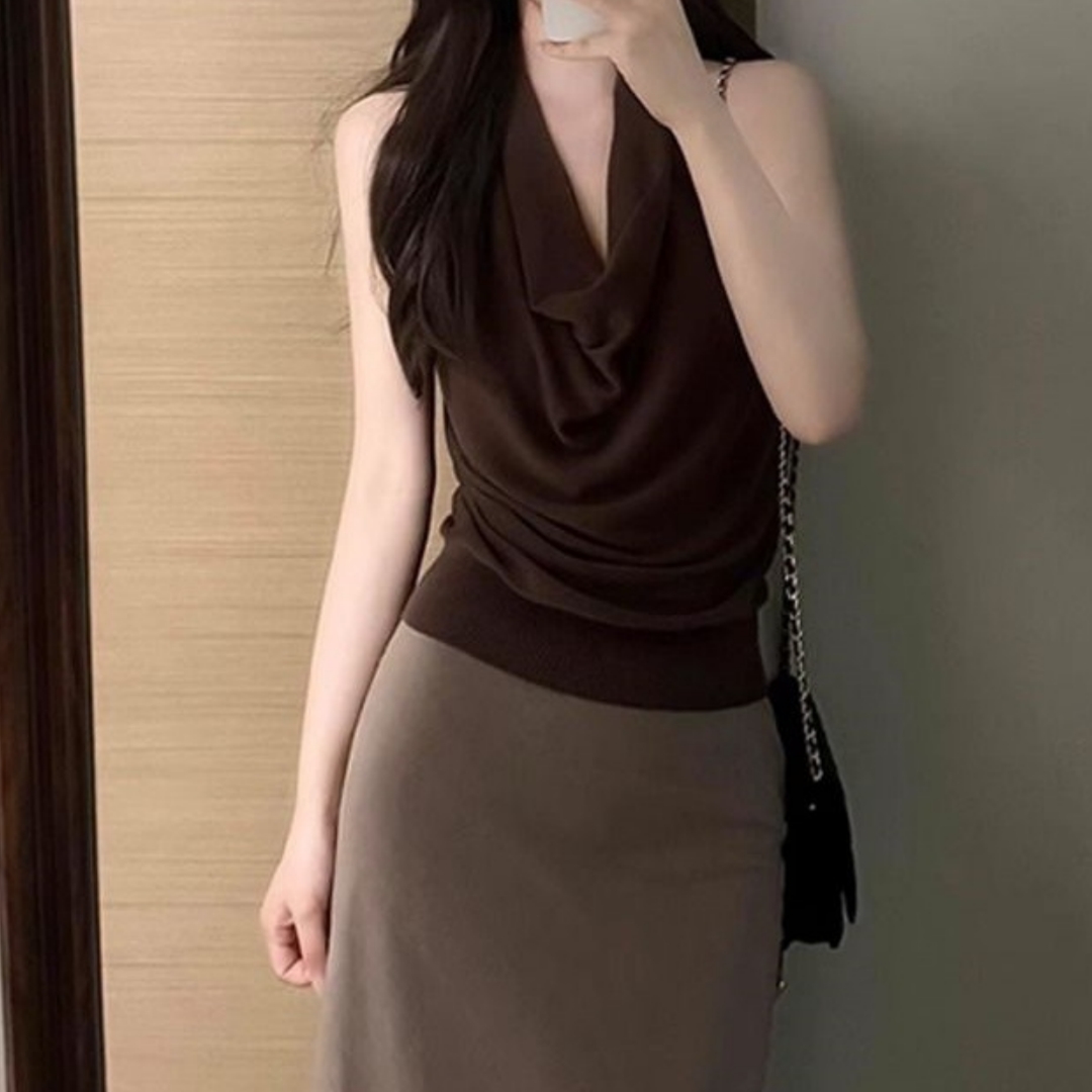 Halter-neck Sleeveless Tank Top And Skirt Set For Women