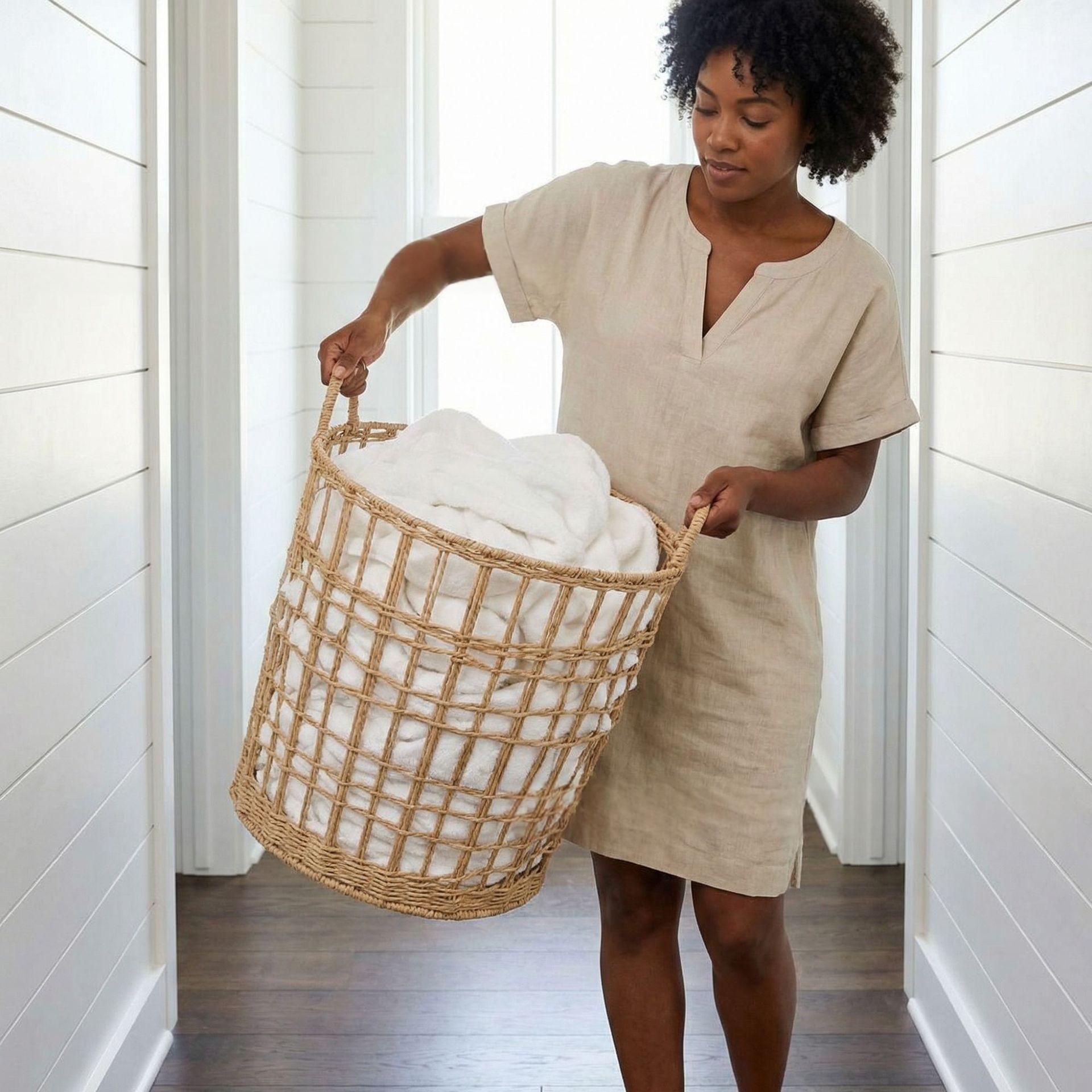 Woven Laundry Basket With Handle