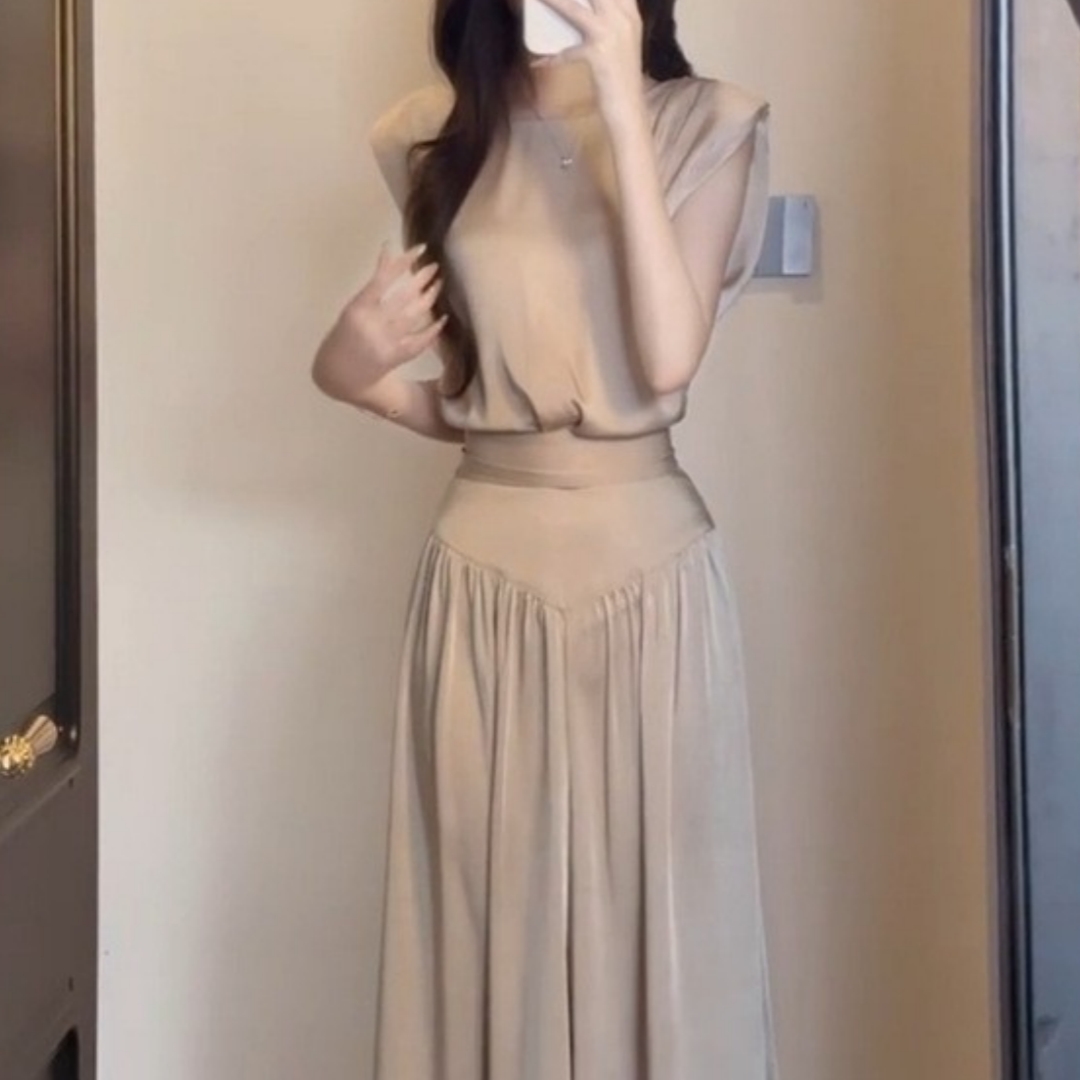 Elegant Waist-cinching Sleeveless Blouse And High-waisted Casual Draping Wide-leg Trousers
