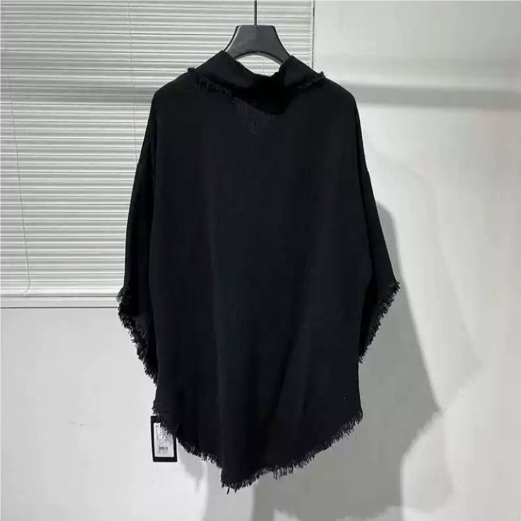 Irregular Hemp Material Dark Batwing Top