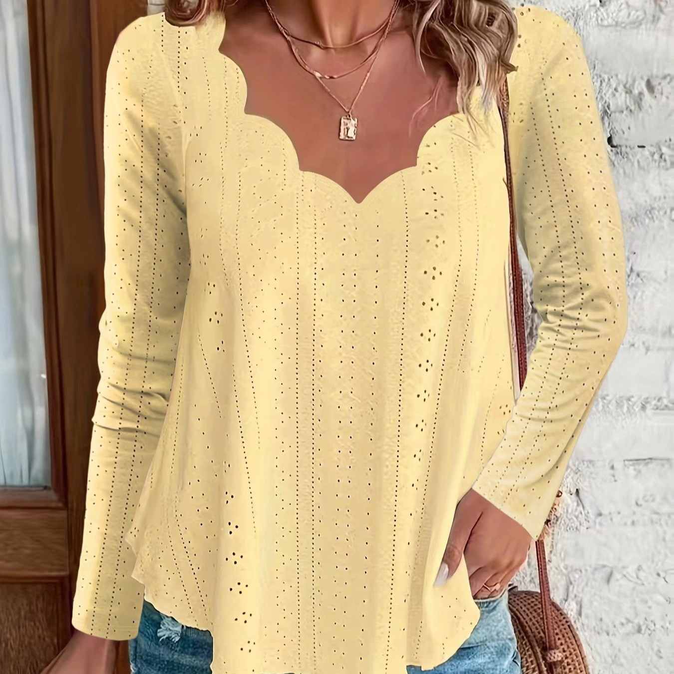 Fashionable Breathable Jacquard Long-sleeve Top For Women