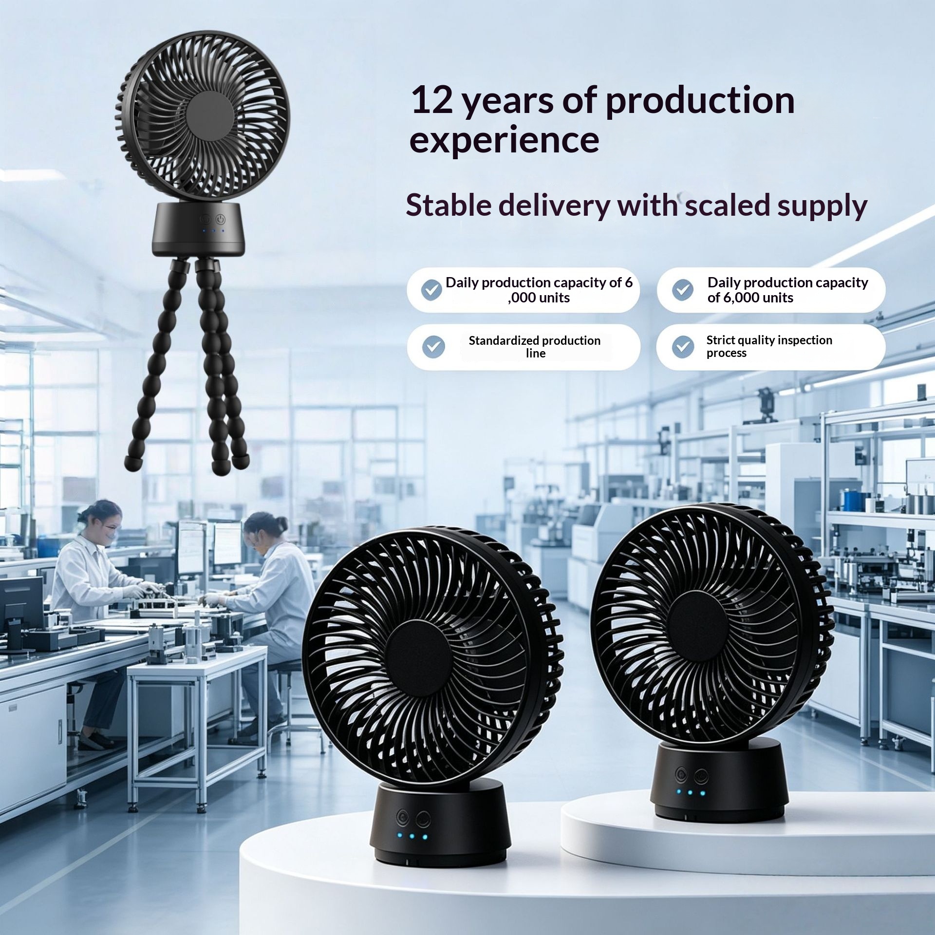 Octopus Fan With Large Capacity Extra Durability And A Night-light Function For Your Desk