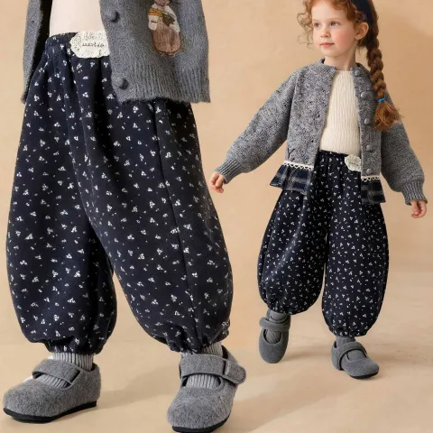 Artistic Little-floral Kids Ankle-tie Versatile Loose-fitting Trousers