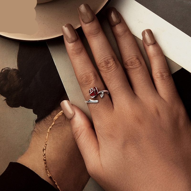 Bague vintage rose rouge en argent 925