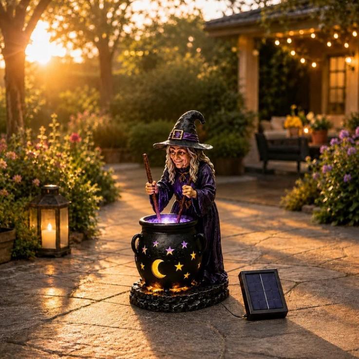 Halloween Witch Cauldron Solar Light