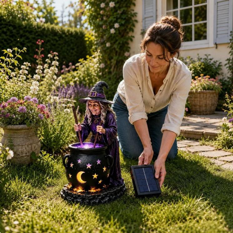 Halloween Witch Glowing Cauldron Solar Light