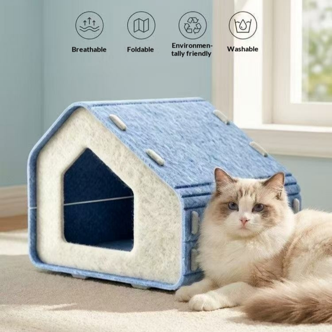 One-piece Thickened Felt Windproof Cat Bed With Scratching Post