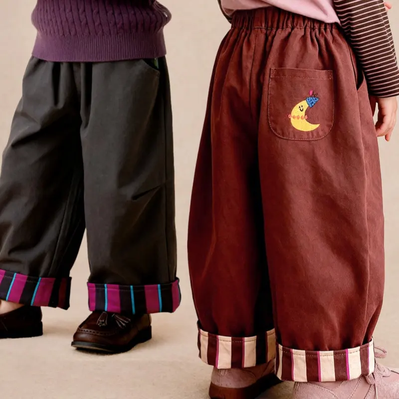 Casual Pants With Embroidered Stripes And Rolled