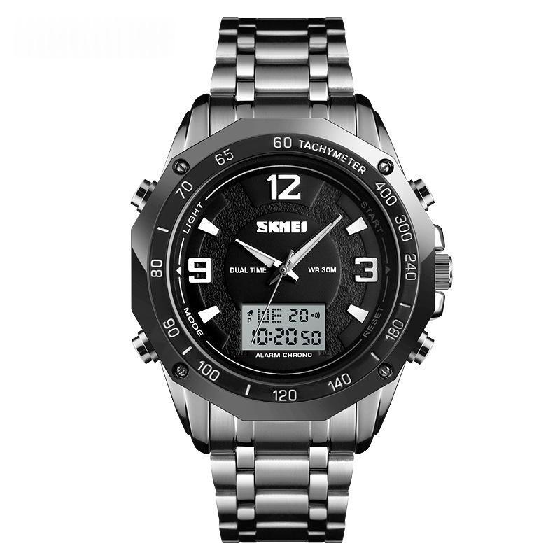 Dual-display Multi-function Business Steel-band Digital Watch Silver