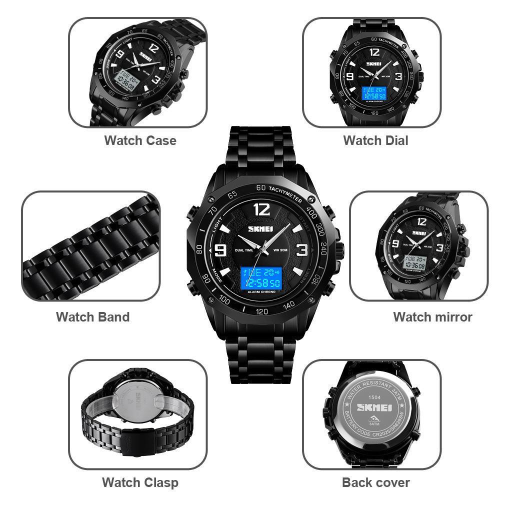 Dual-display Multi-function Business Steel-band Digital Watch 4