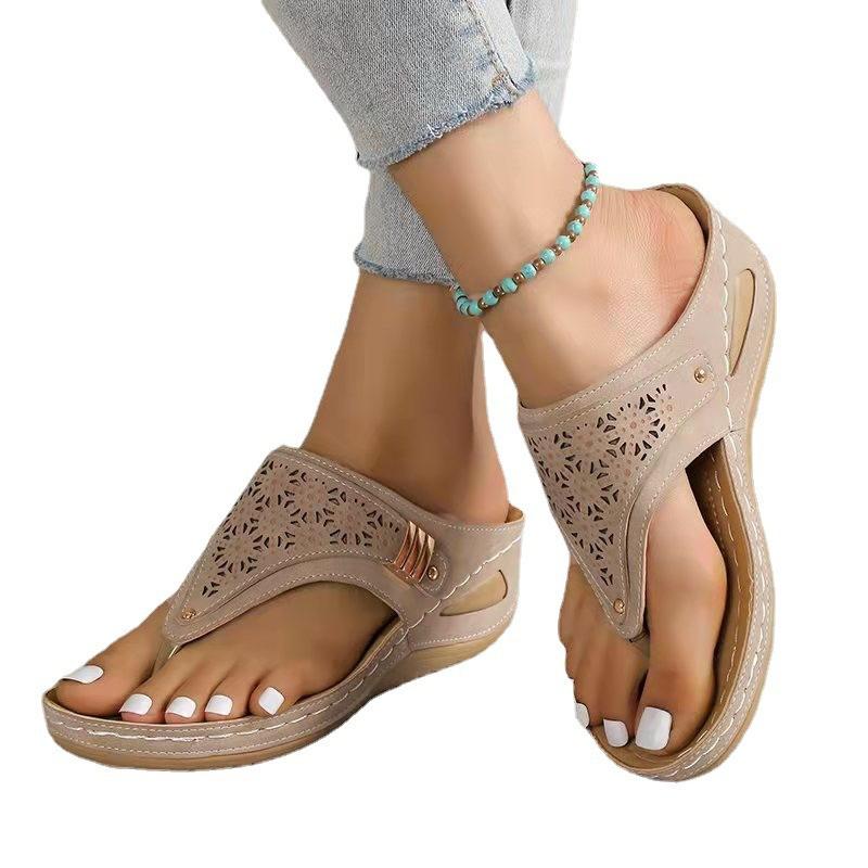 Straw Peep-Toe Wedge Sandals