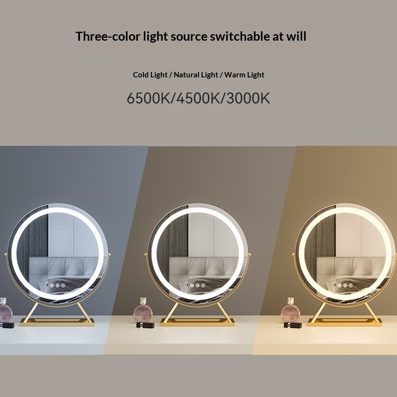 Round Cosmetic Mirror With Lamp