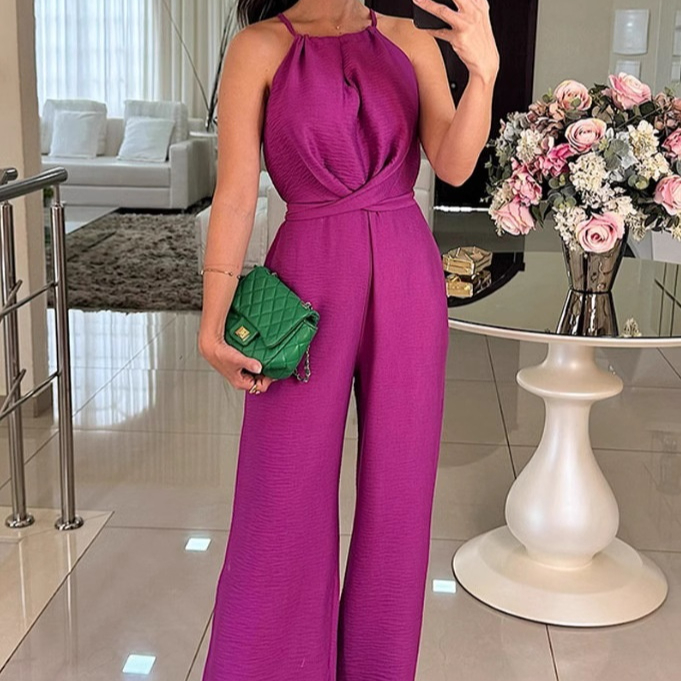 Summer New Arrival Sexy Off-Shoulder Sleeveless Lace-Up Jumpsuit