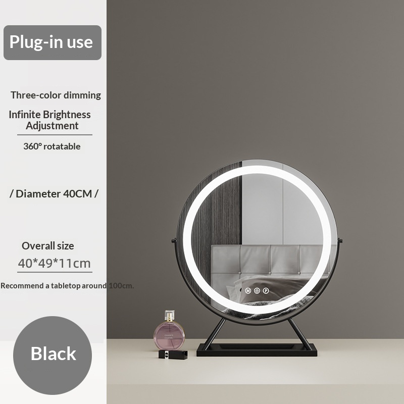 Round Cosmetic Mirror With Lamp