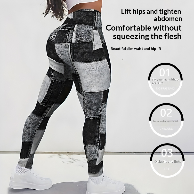 Plaid Patchwork Printed Yoga Fitness Pants 2