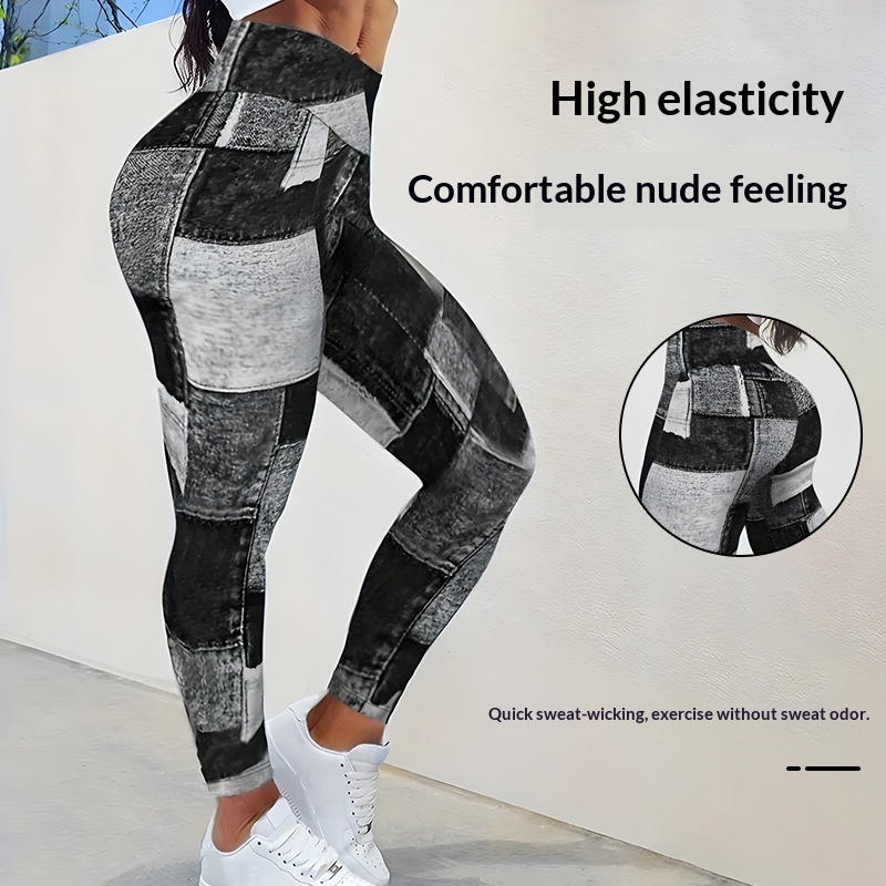 Plaid Patchwork Printed Yoga Fitness Pants 5