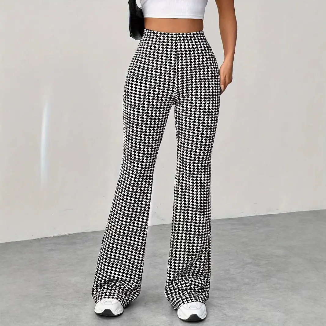 Plaid High-waisted Wide-leg Yoga Casual Pants