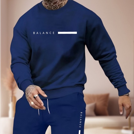 Men's Printed Crewneck Sweatshirt And Long Pants Set