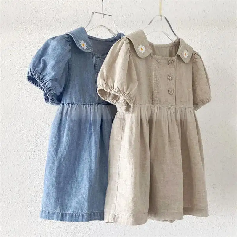 Short-sleeved Bubble-embroidered Denim Dress