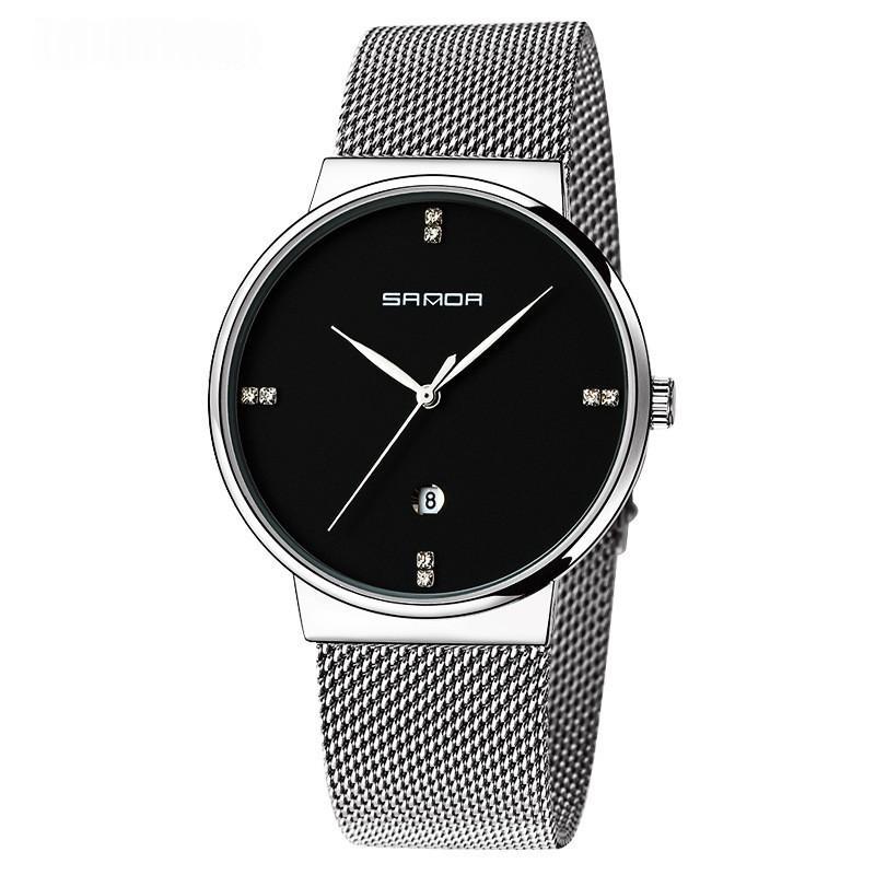 Quartz Watch, Personalized And Minimalist, Universal Wristwatch With A Calendar 210 Mesh With Silver Black