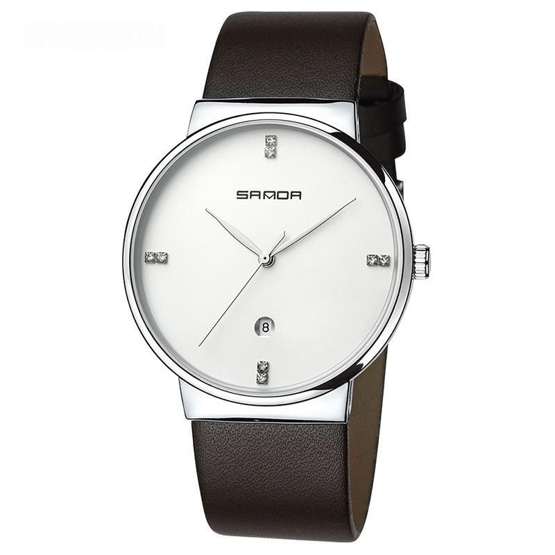 Quartz Watch, Personalized And Minimalist, Universal Wristwatch With A Calendar 210 Coffee Leather Belt Silver