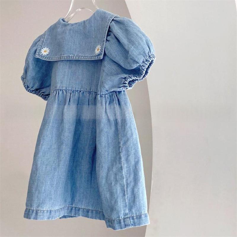 Short-sleeved Bubble-embroidered Denim Dress
