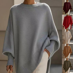 Women's Thick Knitted Pullover Sweater Loose Fit Round Neck Casual All-Match Top For Autumn Winter