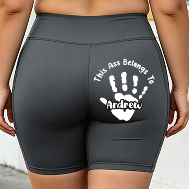 Large-sized Yoga Shorts Personalized Handprint Pattern And Text