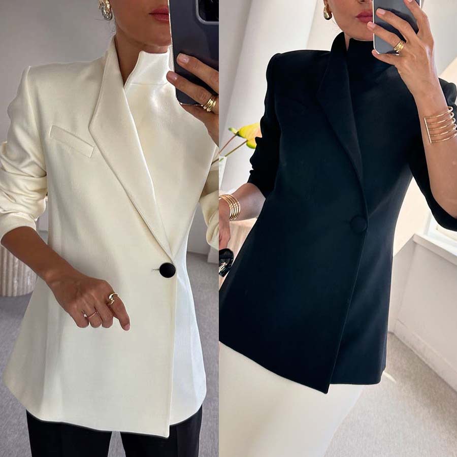Long Sleeved Casual Satin Loose And Fashionable One Button Jacket