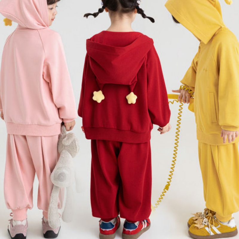 Girls' Two-piece Sportswear Hooded Jacket And Pants Star Pattern Solid Color Children's Clothing