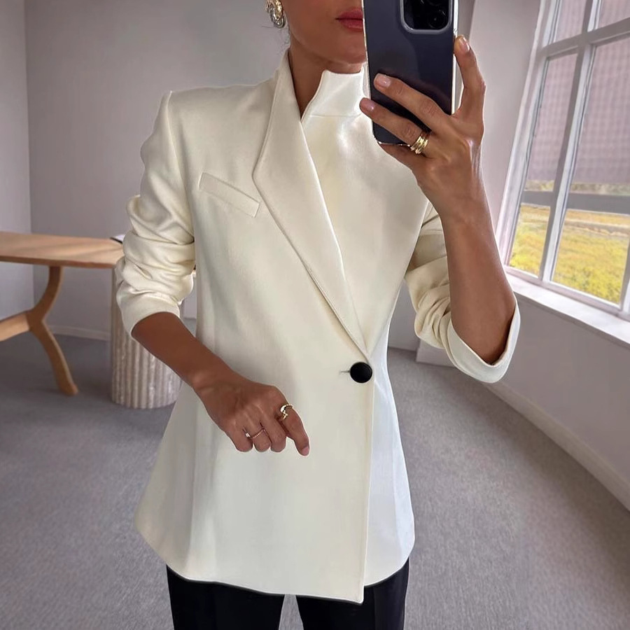 Long Sleeved Casual Satin Loose And Fashionable One Button Jacket