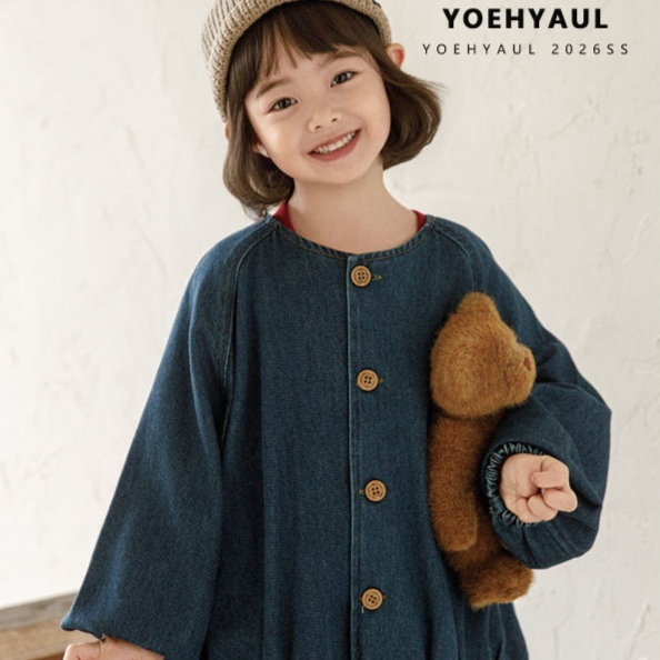 Girls Round-neck Single-breasted Relaxed-fit Denim Jacket