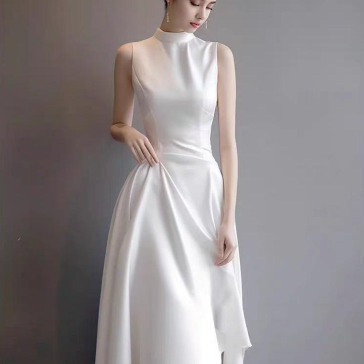 French-style White Off-shoulder Elegant Dress