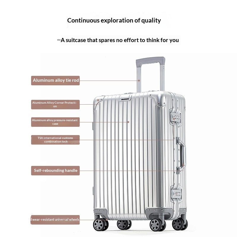 Aluminum-magnesium Alloy Trolley Case With Universal Wheels And A Combination Lock