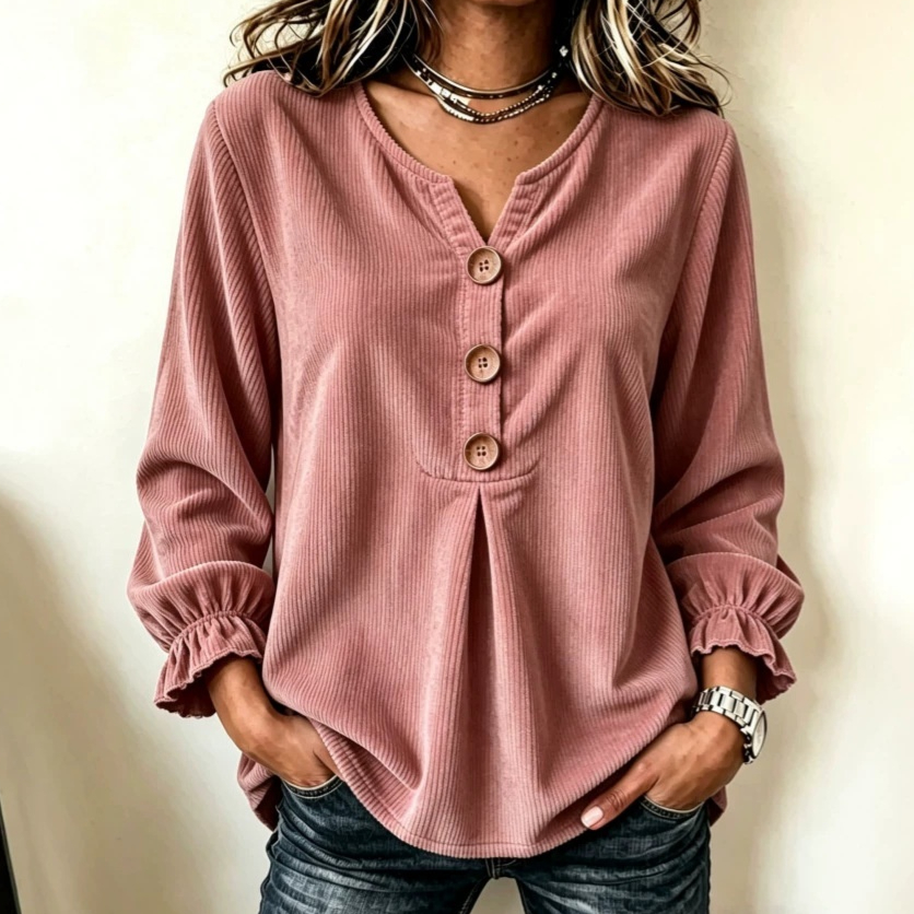 Corduroy Long-sleeve Blouse For Women