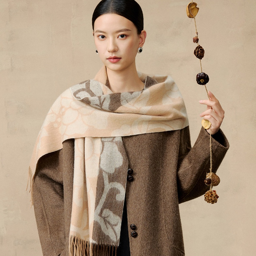 Womens Merino Wool Jacquard High-End Thickened Winter Neck Warmer