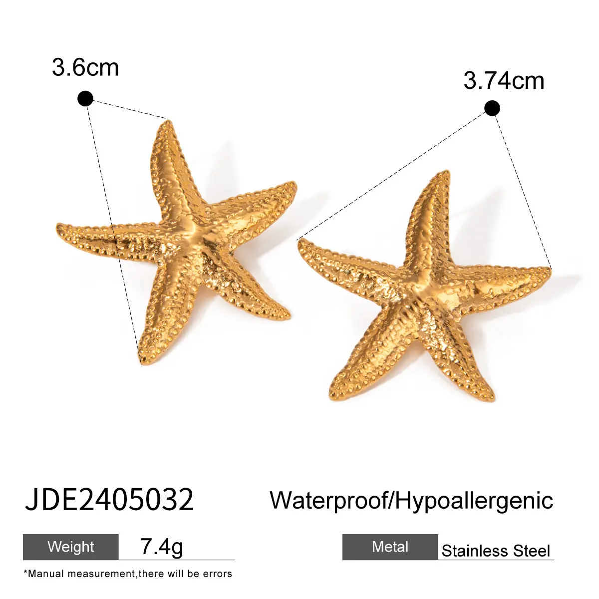 Stainless Steel Starfish Gold Stud Earrings High-grade Ins Earrings
