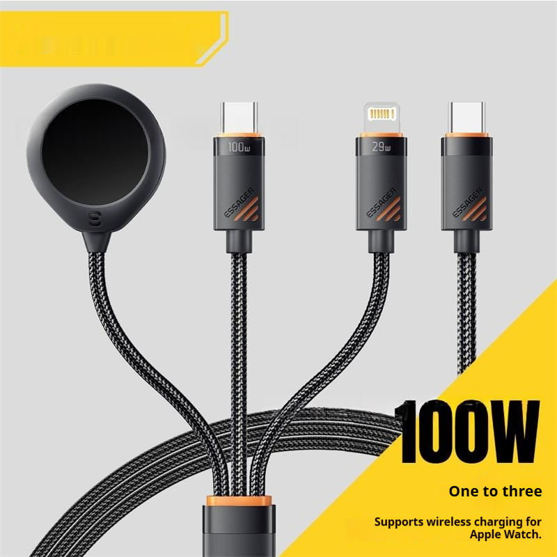 One-to-three Data Cable Compatible With Phones And Smartwatches