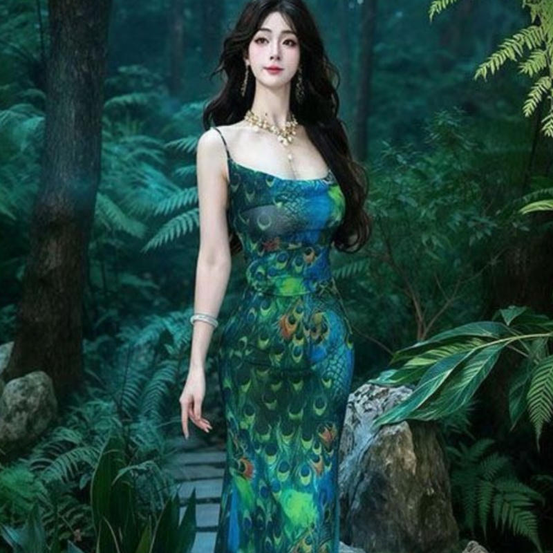 Gradient Blue Elegant Cheongsam Dress