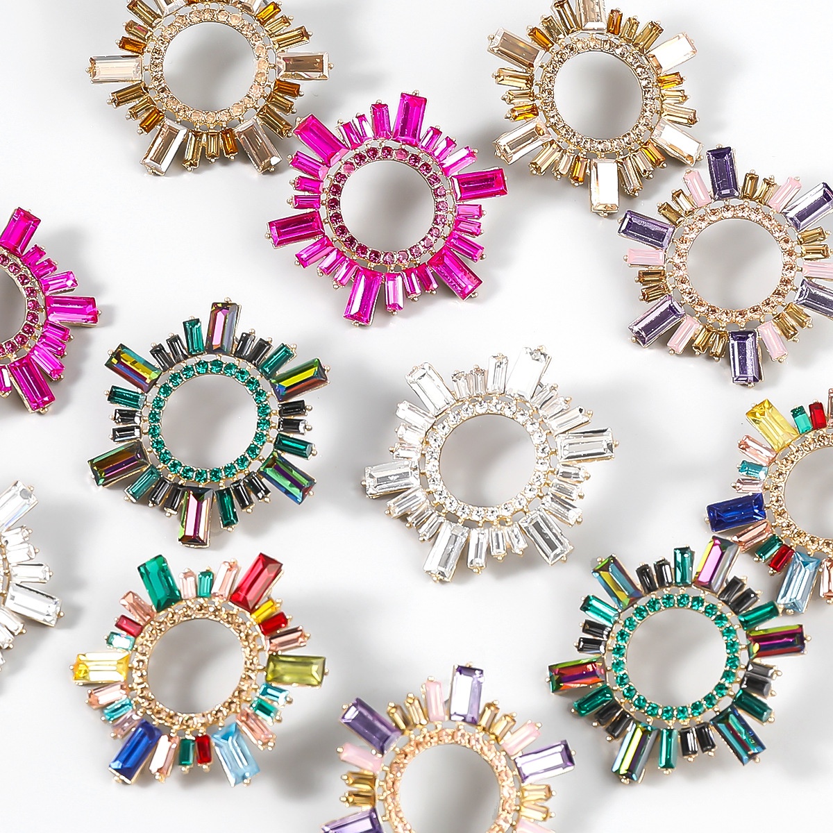 Creative Personality Alloy Rhinestone Sunflower Earrings