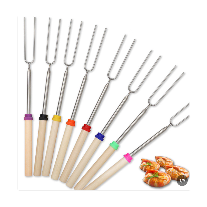 Barbecue Stainless Steel Telescopic Barbecue Fork 8 Sticks