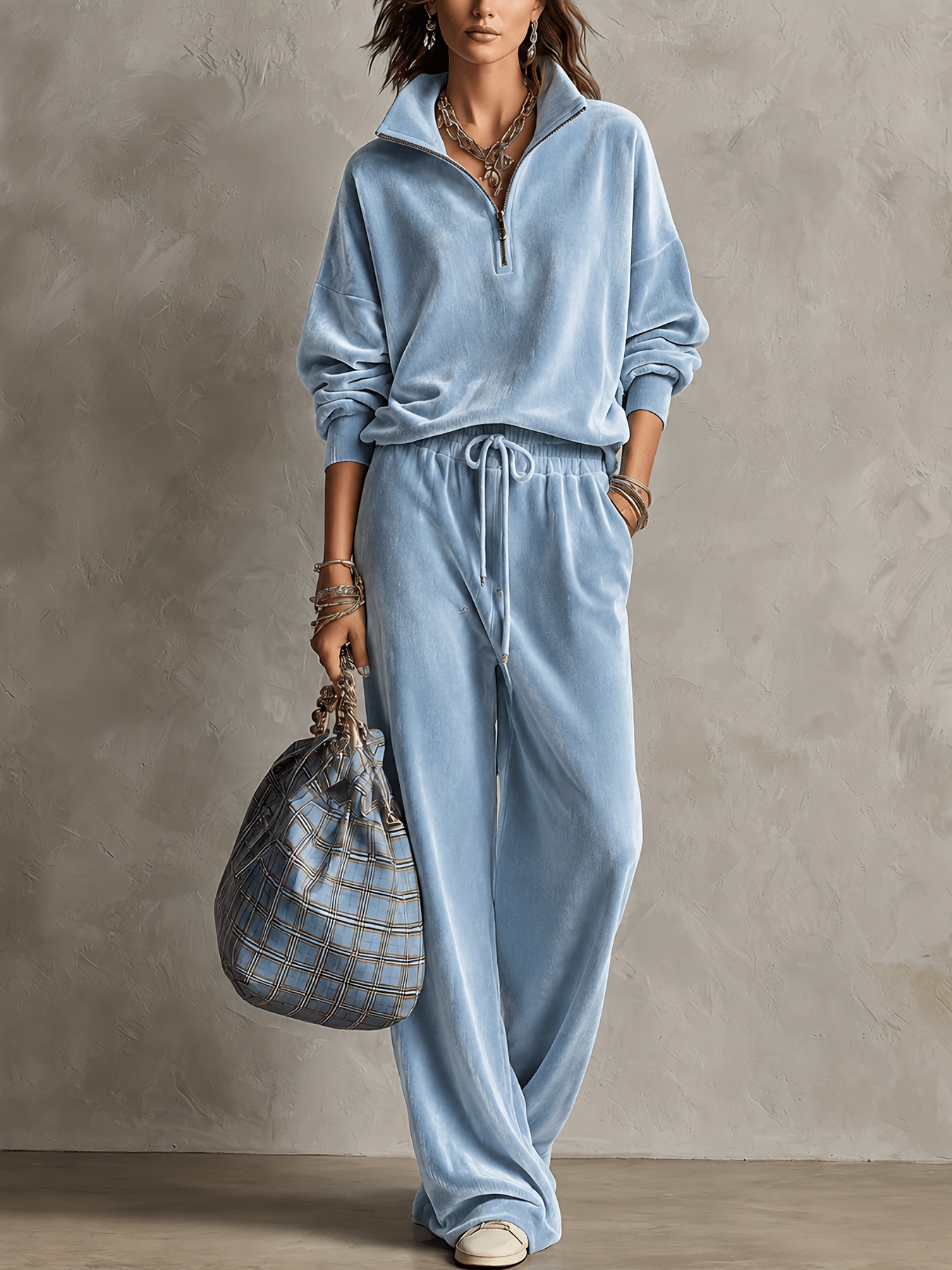 Women's casual two-piece suit – relaxed top and matching pants set – front view