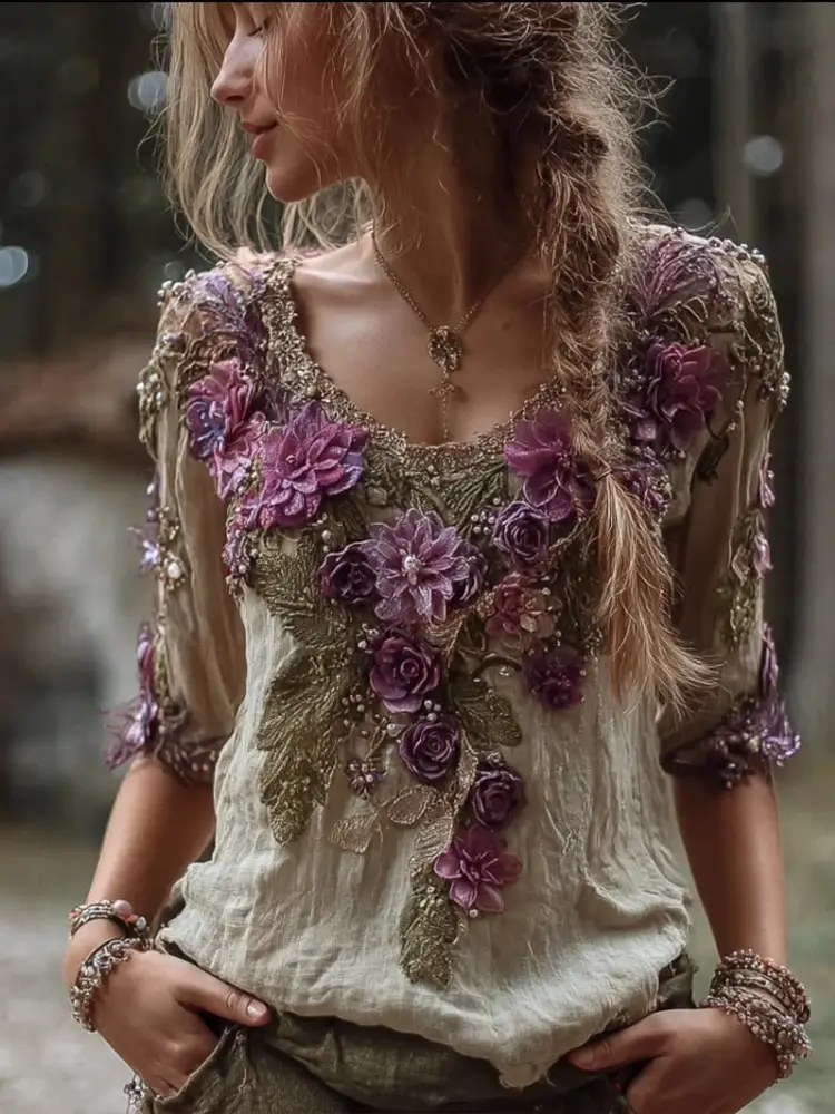 Sweet Effortless Korean-Style Fashion V-Neck Loose Long-Sleeve Shirt