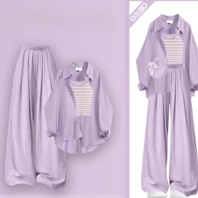 Purple Summer Outfit Dopamine Casual Yamamoto Pants Three-Piece Set